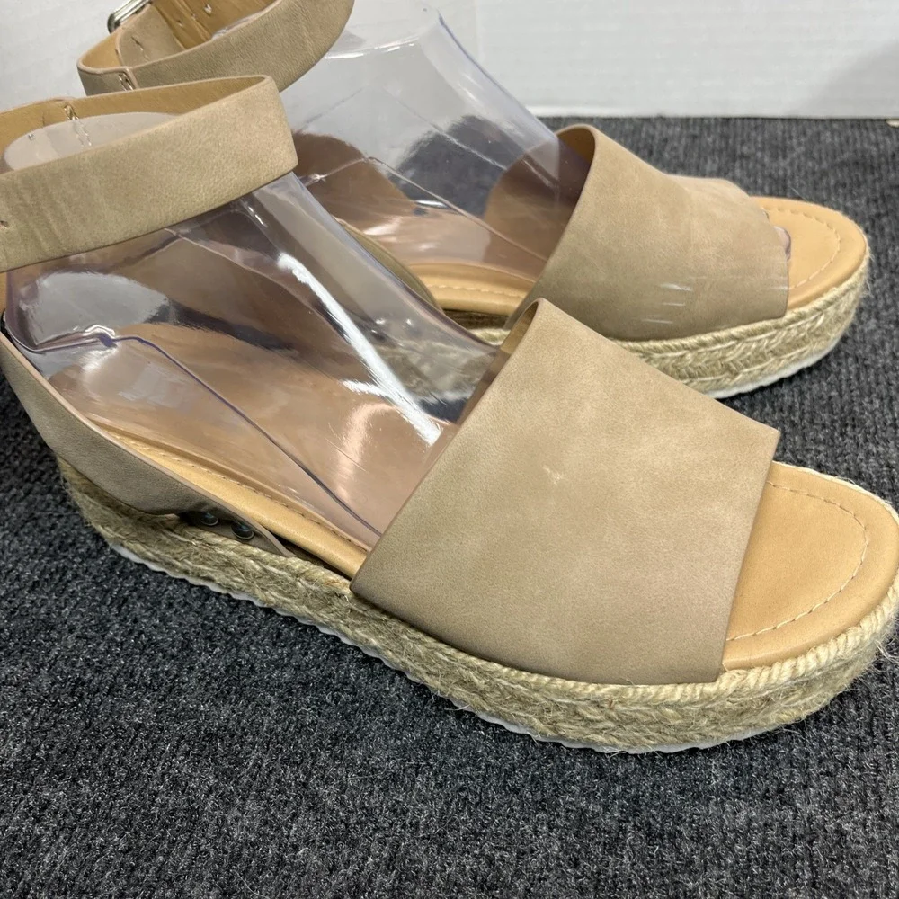 Soda Topic Espadrille Platform Sandal Women 8.5 Tan Boho Woven Ankle Strap